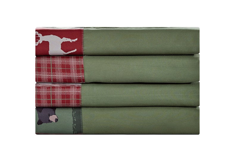 Sheets & Beyond Cabin Printed Super Soft Cotton Touch Microfiber 4 Piece Bedroom Sheet Set (King Size, Forest) - Image 1